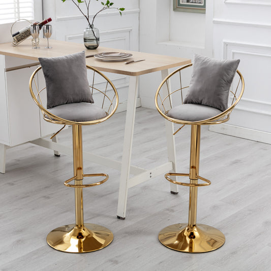 Greya - Set of 2 -  24" Pure Gold Plated - 360° Rotation - Adjustable Height - Dining Room & Bar Seating - 42 Inches