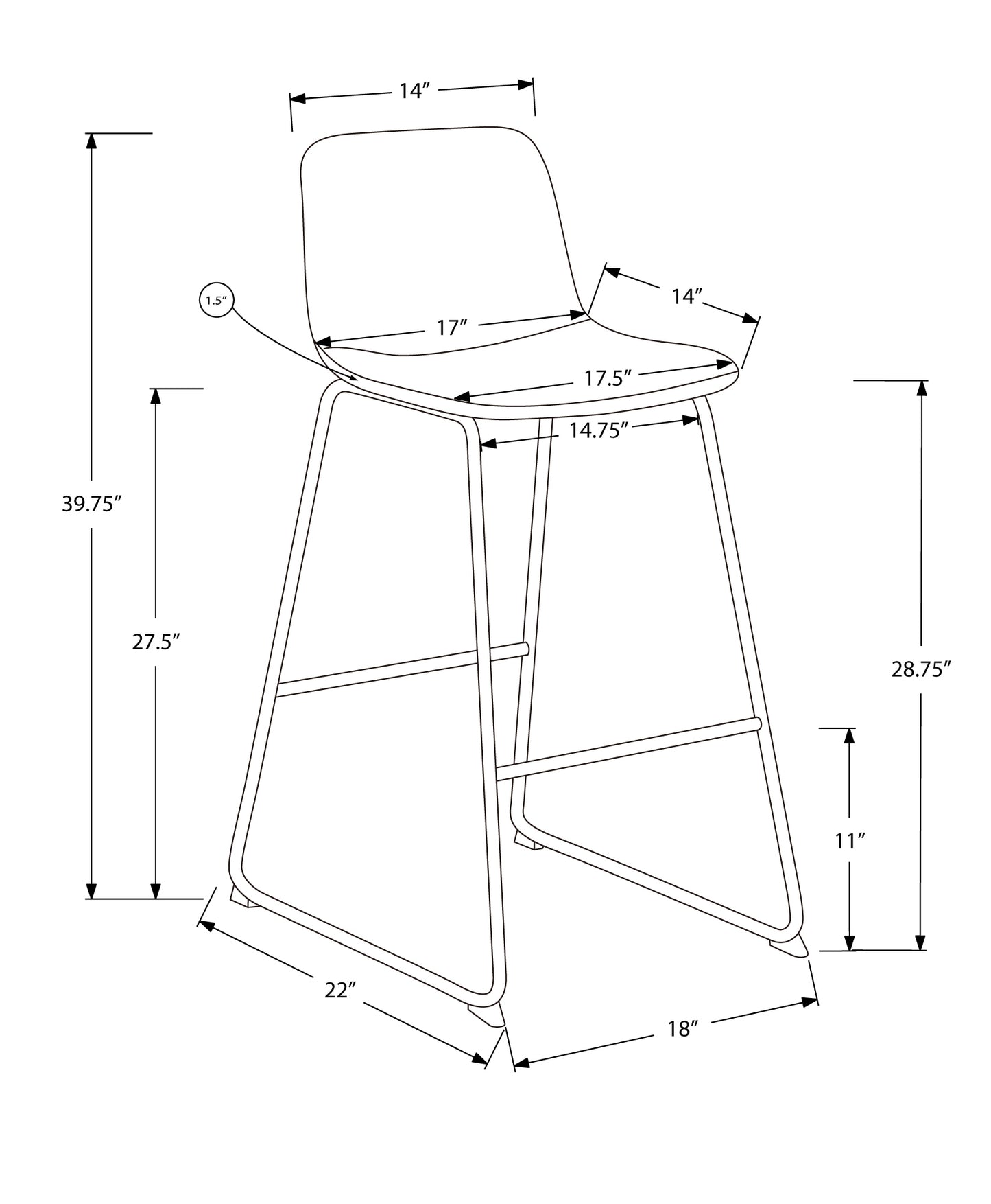 Zenith - Set of 2 - 29" White Leather-Look Bar Height Office Chairs with Slim White Metal Frame, Modern Design