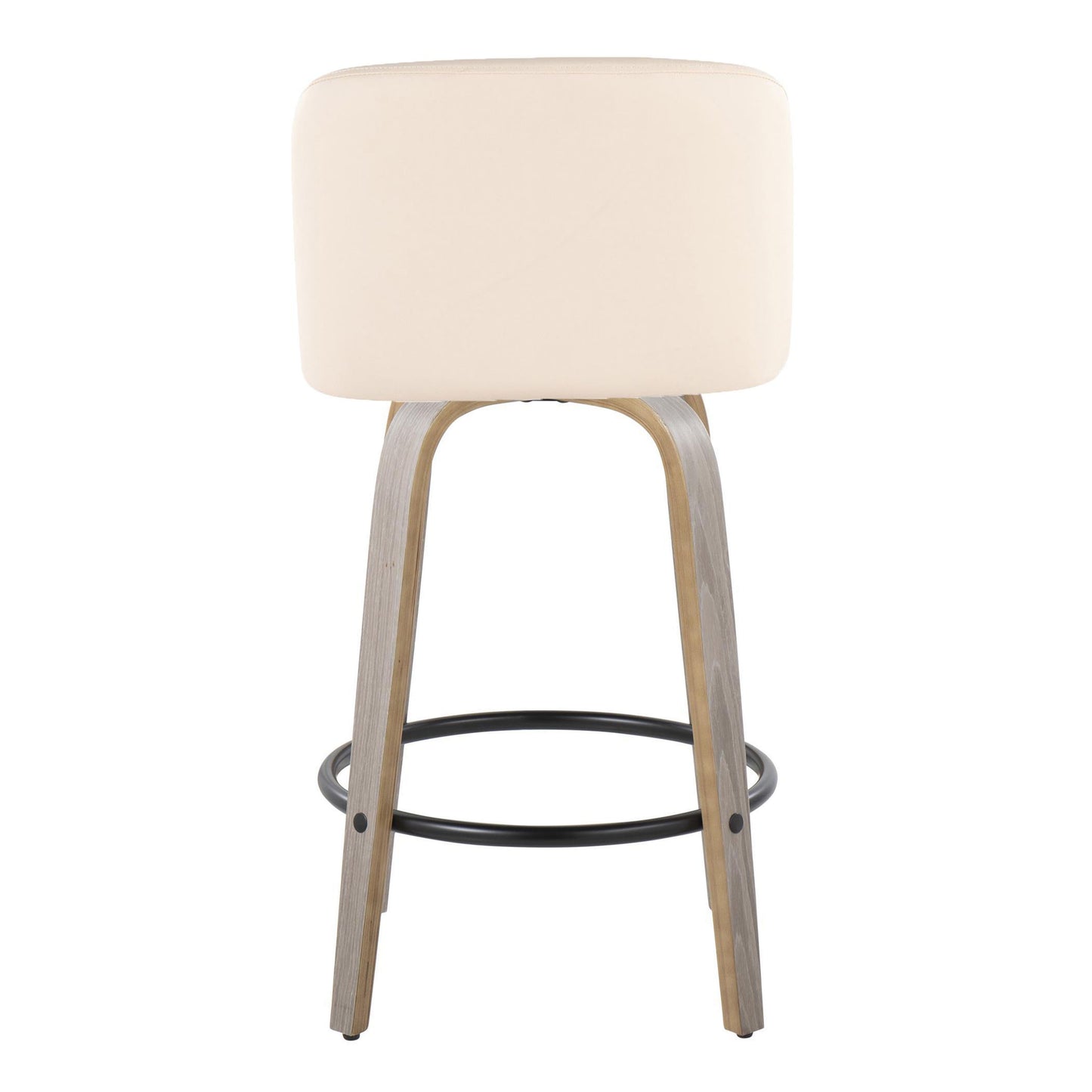 Tevin - Set of 2 - 24" Light Grey Faux Leather & Cream Wood Swivel Counter Stools with Black Metal Footrest