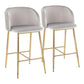 Foxwood - Set of 2 - 24" Silver Velvet Pleated Waves Counter Stools with Gold Metal Base