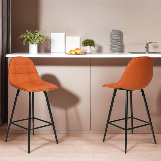 Brentwood - Set of 2 - 26" Brown Faux Leather Counter Stools with Metal Frame and Footrest, Modern Armless Bar Chairs