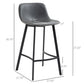 Heber - Set of 2 - 27.25" Gray Upholstered Armless Counter Height Bar Stools with Back, Steel Legs, and Adjustable Feet