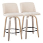 Tylar - Set of 2 - 24" Light Grey Swivel Counter Stools with Cream Upholstered Seats and Black Round Metal Footrest