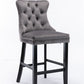 Gualtier - Set of 2 - 28" Velvet Upholstered Barstools with Button Tufted Design, Chrome Nailhead Trim, and Wooden Legs