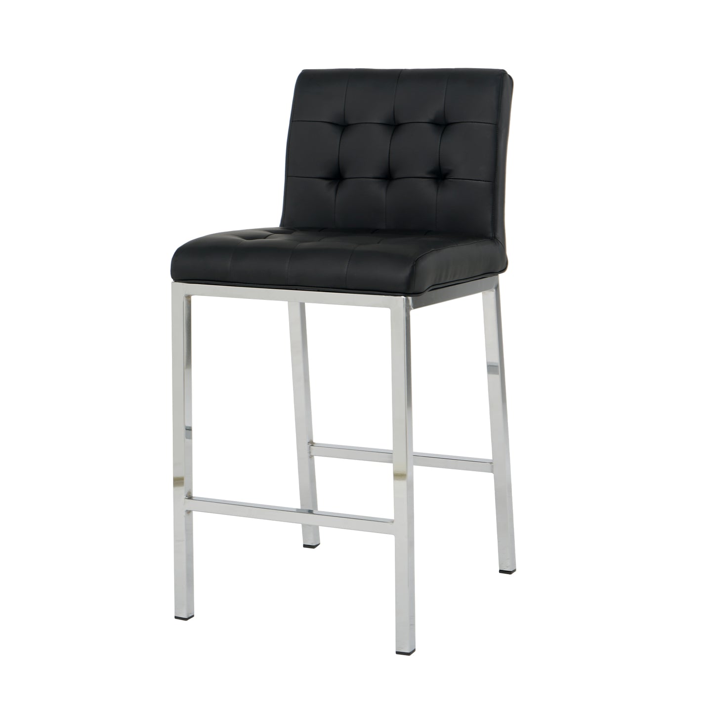 Regal - Set of 2 - 16.5" Black PU High Back Swivel Bar Stools with Electroplated Legs