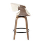 Sonata Counter Stool Set of 2 - 24" Light Grey Faux Leather, Walnut Wood Legs, 360-Degree Swivel, Mid-Century Modern Design