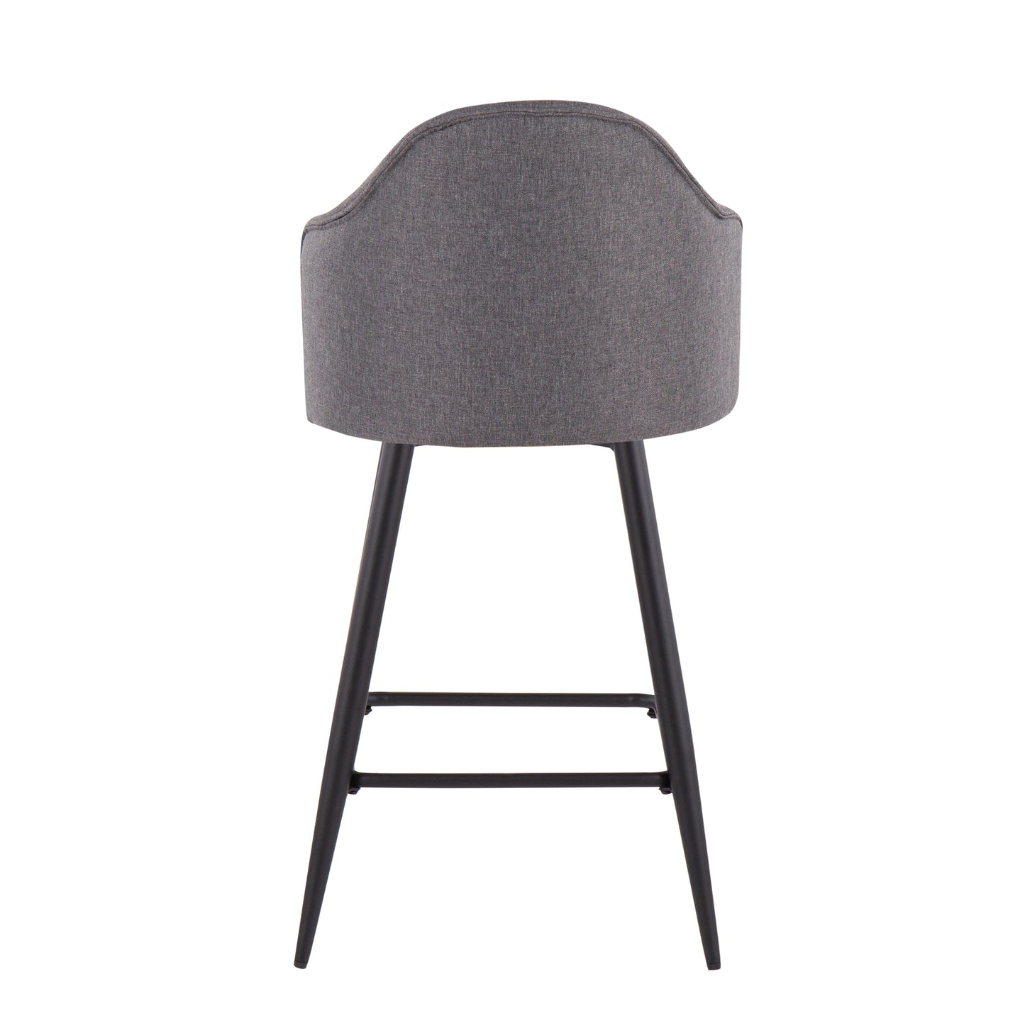 Amarae - Set of 2 - 26" Fixed-Height Counter Stools with Grey Fabric Seat, Black Metal Legs, and Square Footrest