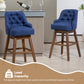 Holmwood - Set of 2 - 28" Navy Linen Swivel Bar Stools with Solid Wood Legs, 360° Counter Height Chairs for Kitchen & Dining Room