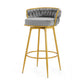 Noble - Set of 2 - 24" - 26" Grey Swivel Counter Stools with Hand-Woven Backrest and Gold Metal Legs