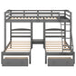 Full Over Twin & Twin Bunk Bed, Triple Bunk Bed With Drawers - Gray