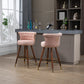 Viatora - Set of 2 - 27" Pink Swivel Solid Wood Bar Stools with High Back and Footrest