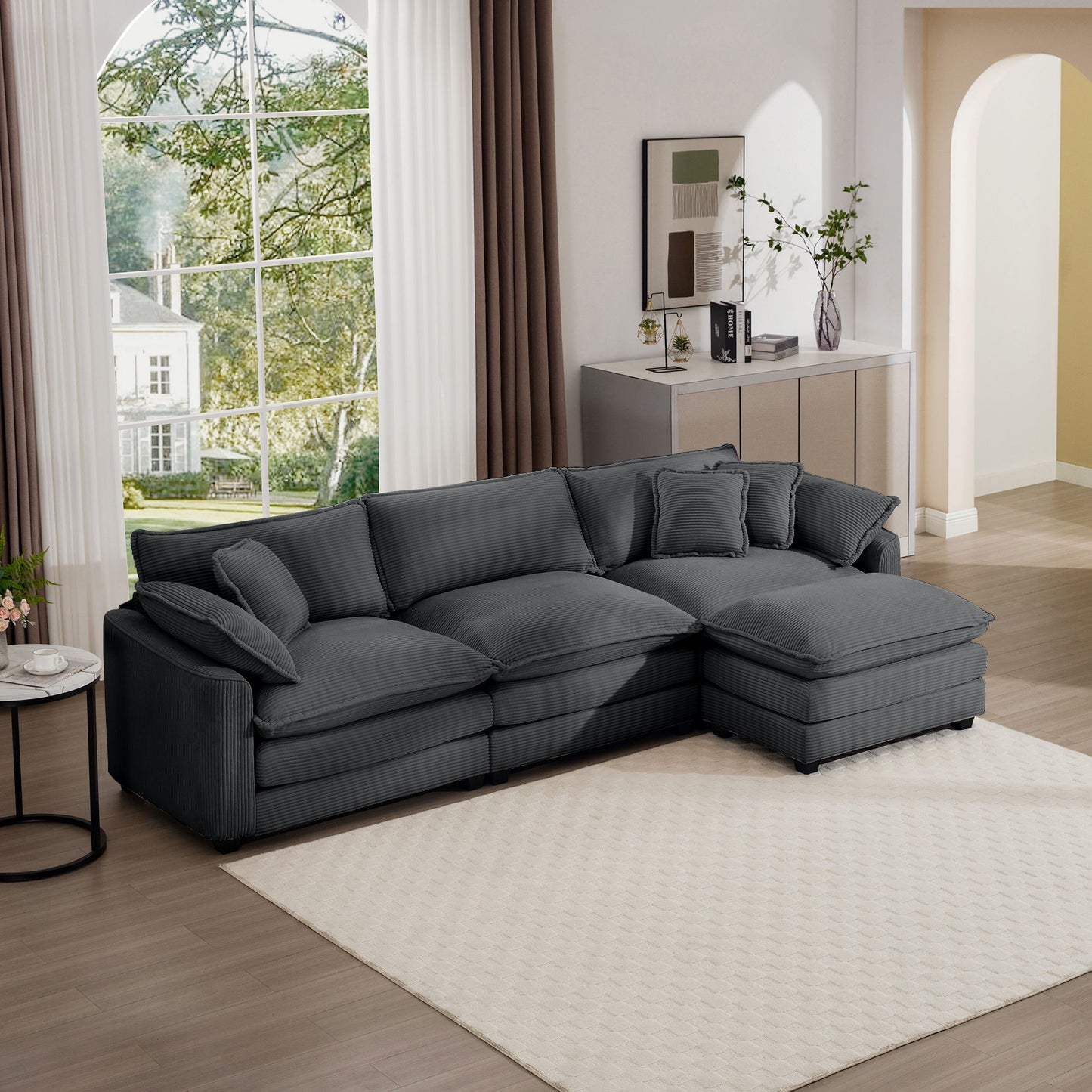 Modular Oversized Cushion Sofa With Ottoman, Low Back, Deep Seating Sofa Set