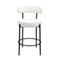 Vibrance Set of 2 White Bouclé Upholstered Counter Height Stools with Black Metal Legs 26” Seat Height, Modern Dining Chairs