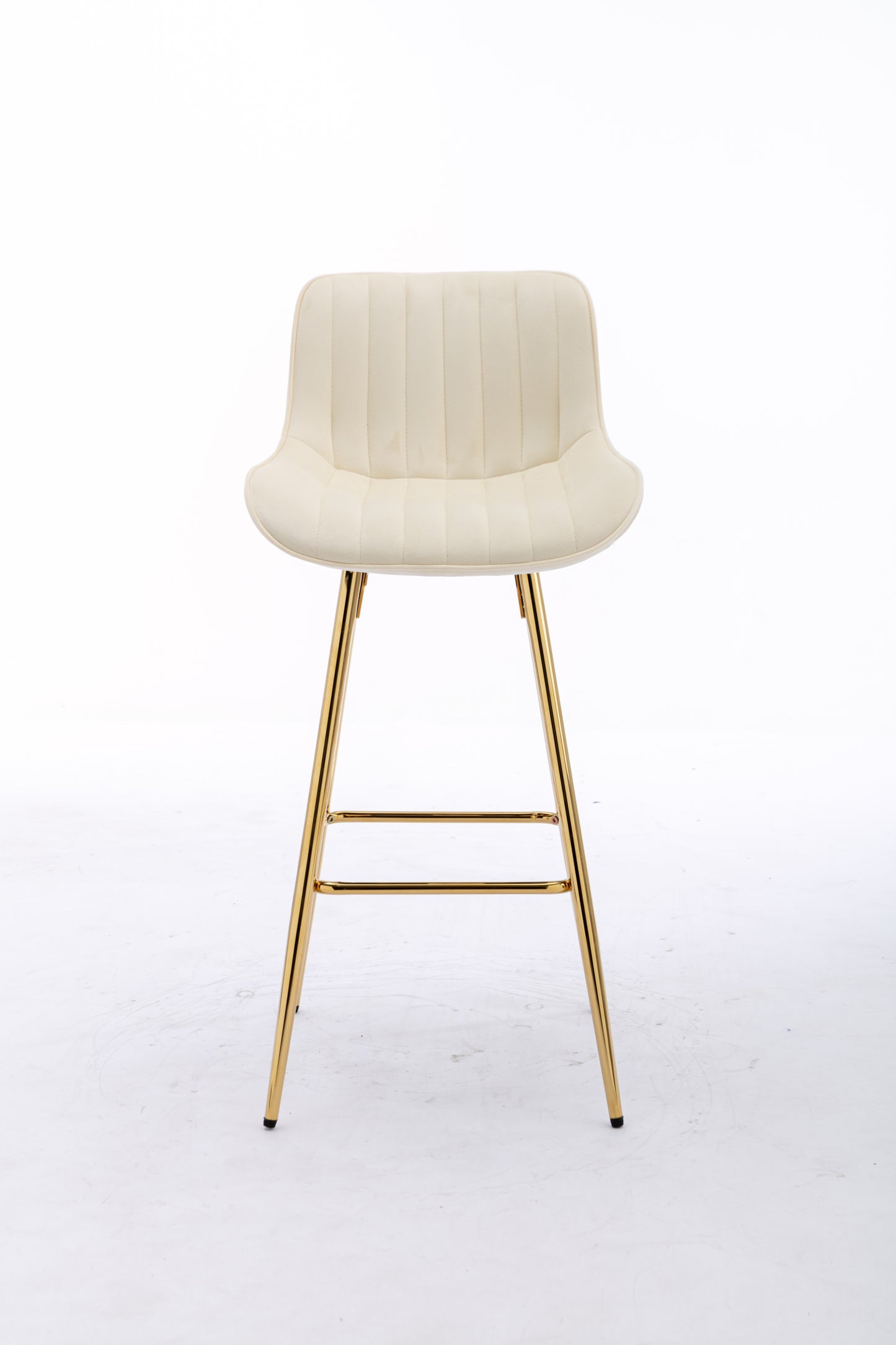 Vienna - Set of 2 - 26" Cream Velvet Counter Stools with Golden Legs and Chrome Footrest