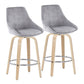 Evrail Set of 2 - 26" Seat Height – Grey Corduroy Counter Stool with Natural Wood Legs, Chrome Footrest, and Swivel Design