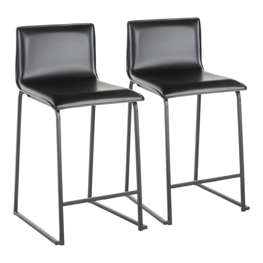 Mystevra - Set of 2 - 26" Counter Stools with Black Faux Leather Seat, Metal Base, and Stylish High Back, Comfortable Dining Bar Stools by LumiSource