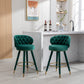 Lurian - Set of 2 - 28" Emerald Velvet Swivel Counter Height Bar Stools, Solid Wood Legs, Ergonomic Backrest, Retro Design