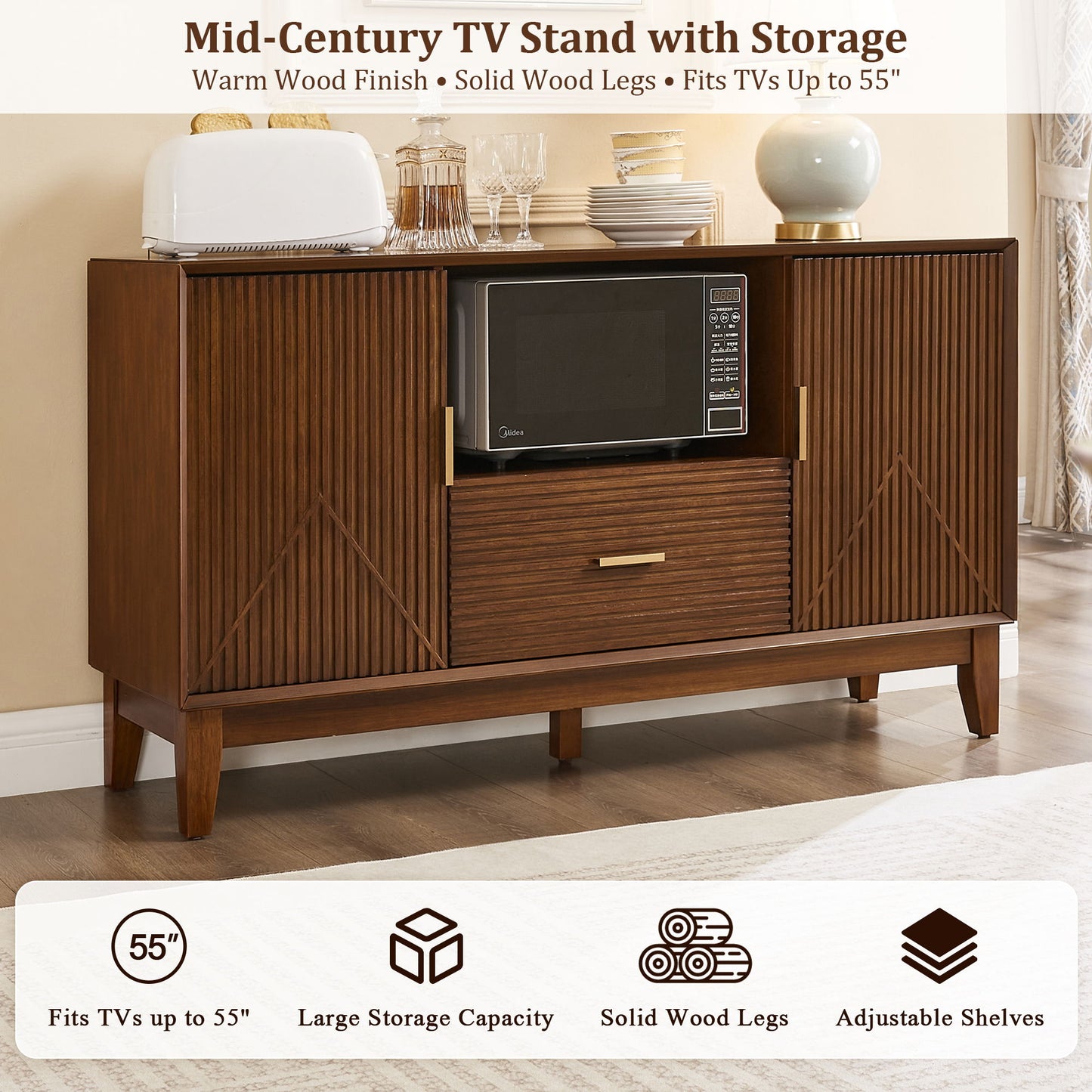 TV Stand With Drawer And Cabinets - Brown