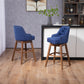 Holmwood - Set of 2 - 28" Navy Linen Swivel Bar Stools with Solid Wood Legs, 360° Counter Height Chairs for Kitchen & Dining Room