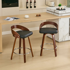 Lathor - Set of 2 - 25" Black Swivel Counter Height Bar Stools with Walnut Finish and Soft Cushion Seats