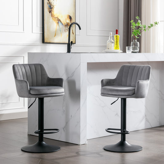 Jibberix - Set of 2 - 30" Adjustable Gray Bar Stools with Backrest and Footrest, Counter Height for Kitchen or Pub