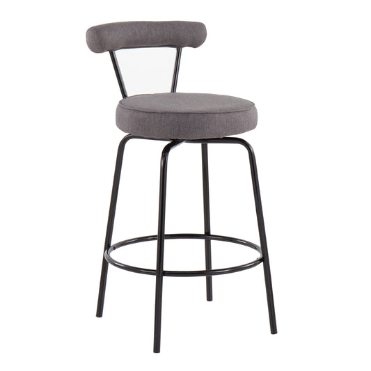 Riviera - Set of 2 - 26"Swivel Counter Stools Charcoal Upholstery with Black Steel Frame