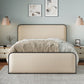 Modern Bed With Curved Upholstered Headboard And Footboard, Heavy Duty Metal Slats