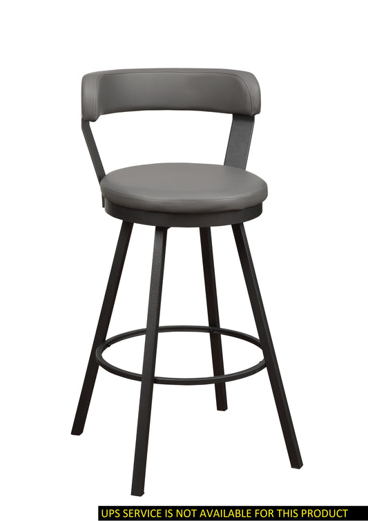 Appert - Set of 2 - 29" Gray Faux Leather 360° Swivel Bar Stools with Metal Base and High Back