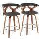 Vexora - Set of 2 - 26" Walnut Counter Stools with Charcoal Fabric Seat, Swivel, Lattice Back, and 250 lbs Capacity