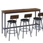 Hartford - Set of 4 - 26" Rustic Brown & Black Industrial Bar Table with Upholstered PU Stools, Adjustable Foot Pads, 63″L x 15.7″W x 37.5″H