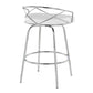 Valencia Luxe - Set of 2 - Chrome Swivel Counter Stools in White Faux Leather with Round Footrest