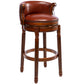 Hesperia  Set of 2 - 29.5” Seat Height Cowhide Leather Bar Stool, 360° Swivel, High Back Chair, Brown, Wood Frame for Kitchen or Home Bar (1pc)