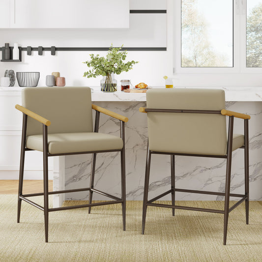Counter Stool Set With Espresso Metal Frame - Khaki