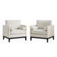 Wide Modern Farmhouse Performance Accent Chair With Legs, Wood Base
