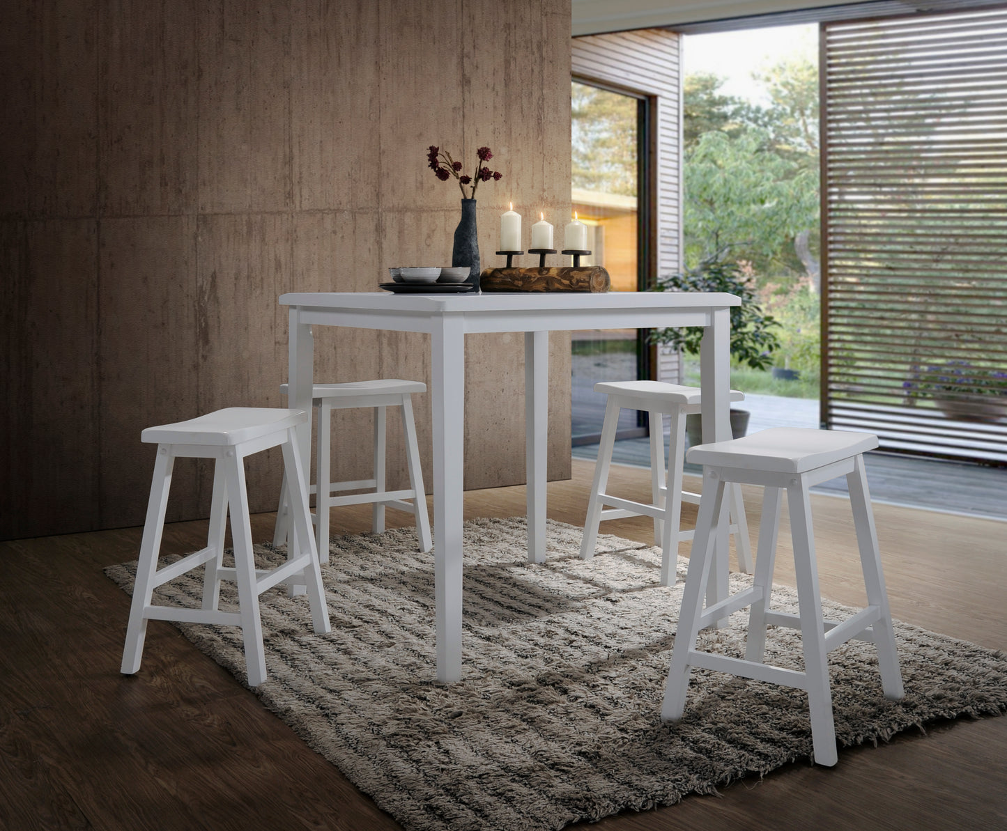 Serafina - Set of 2 - 29.5" White 5-Piece Counter Height Dining Set with Saddle Stools - 36.5 in. Square Table, Seats 4