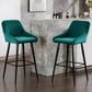 Harlano - Set of 2 - 24" Green Velvet Upholstered Bar Stools with High Back & Metal Legs