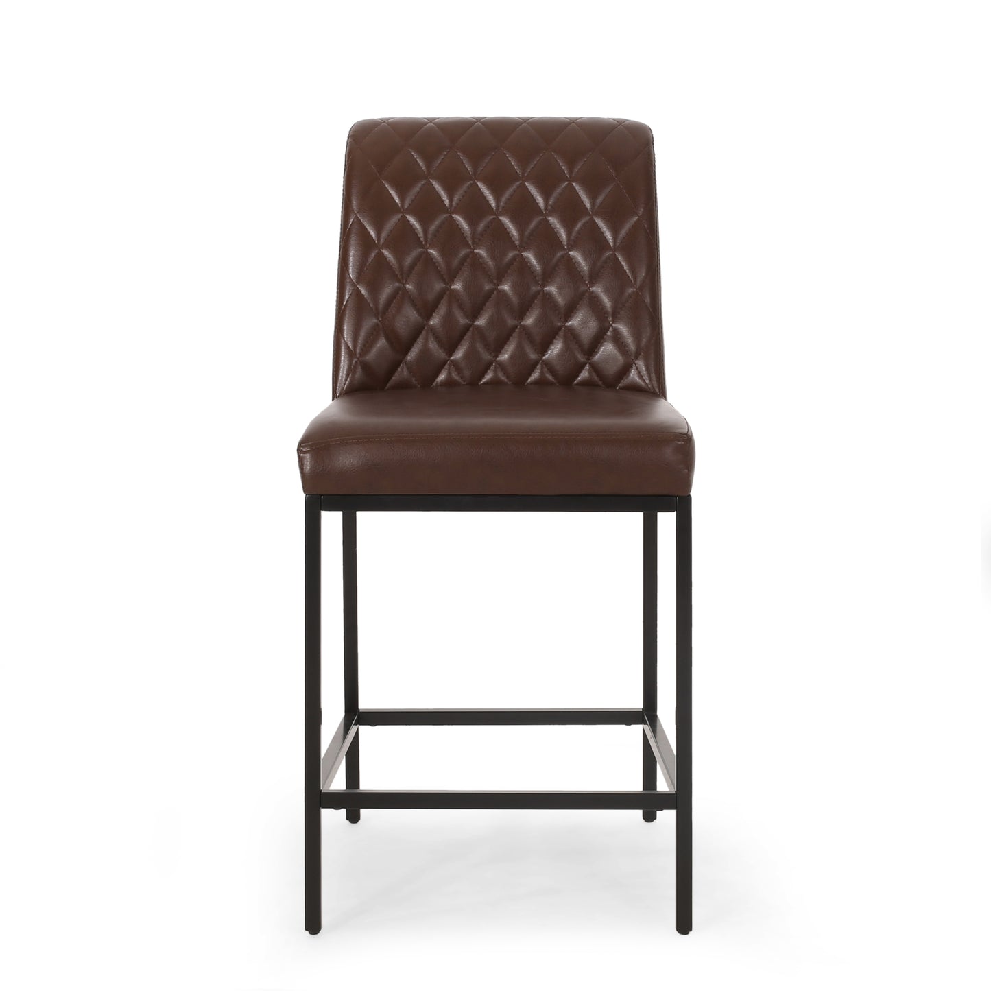 Mirole- Set of 2 - 26" Dark Brown Leather Counter Stools with High Back