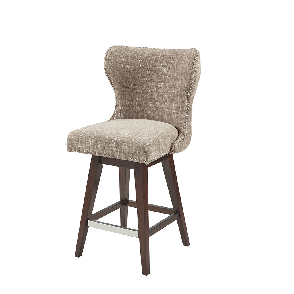 Melrose- Set of 2 - 27" Camel Upholstery Swivel Counter Stools with Solid Wood Frame, Perfect for Kitchen or Dining Room