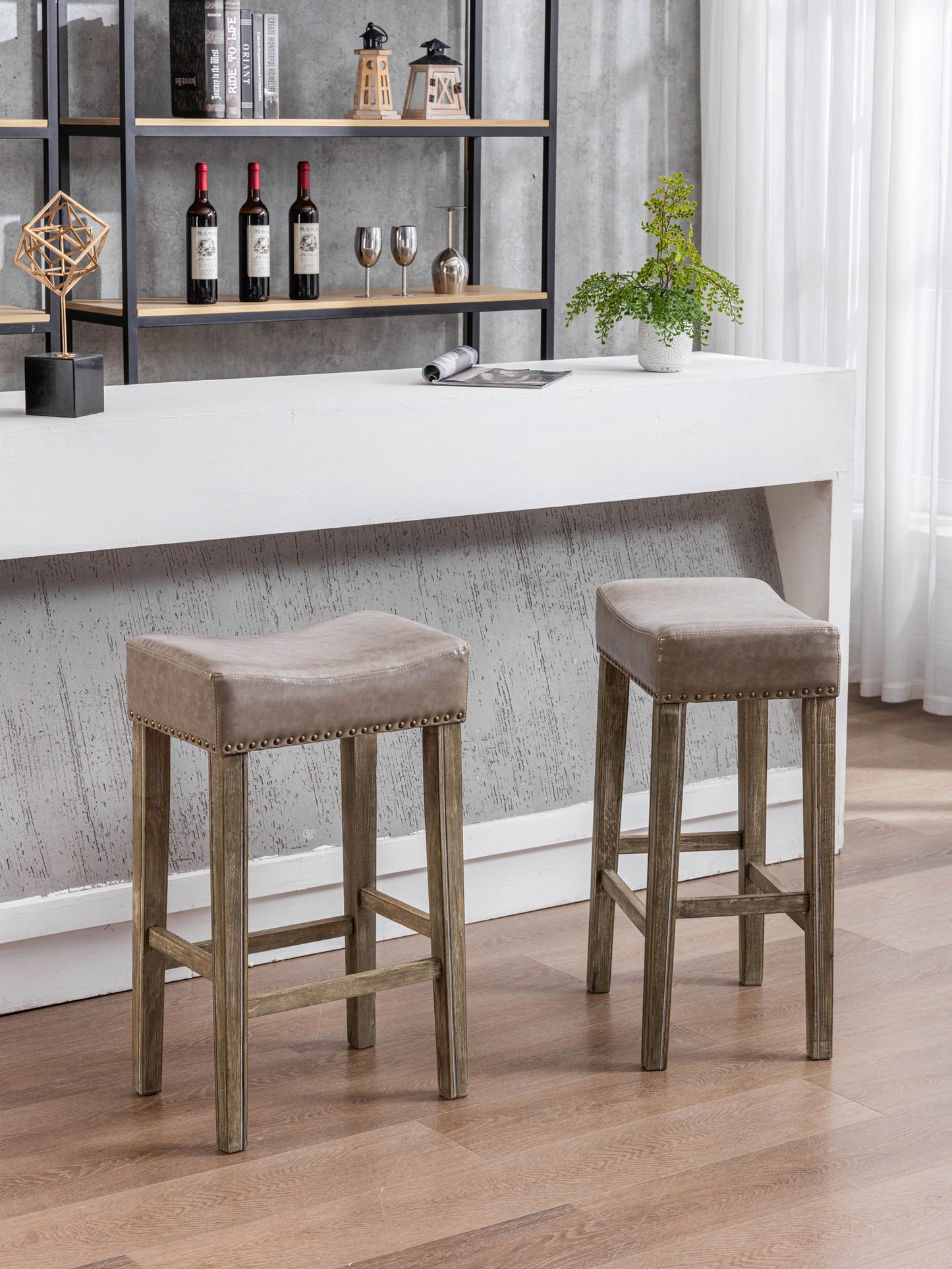 Sterling - Set of 2 - 29" Gray Counter Height Backless Faux Leather Bar Stools for Kitchen Island