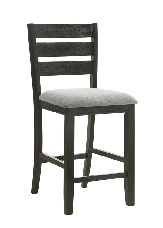 Harriab - Set of 2 - 26" Charcoal Finish Counter Height Dining Chairs with Upholstered Seat & Ladder Back Style