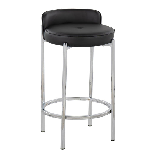 Evadne - Set of 2 - 29" Black Faux Leather Contemporary Counter Stools in Chrome