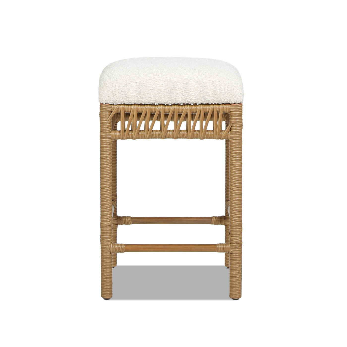 Lyther - Set of 1 - 26" Backless Ivory White Boucle Counter Stool with Resin Rattan Frame