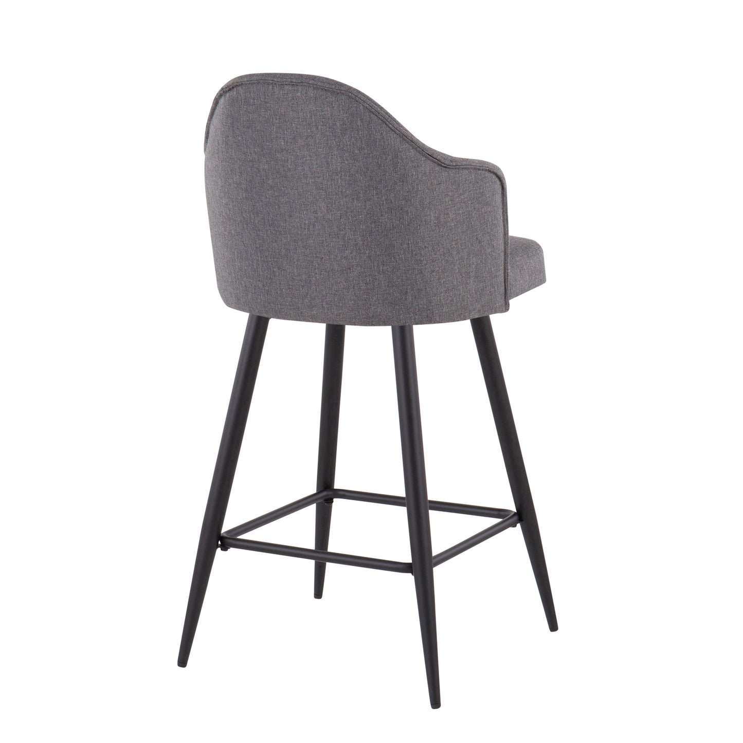 Amarae - Set of 2 - 26" Fixed-Height Counter Stools with Grey Fabric Seat, Black Metal Legs, and Square Footrest