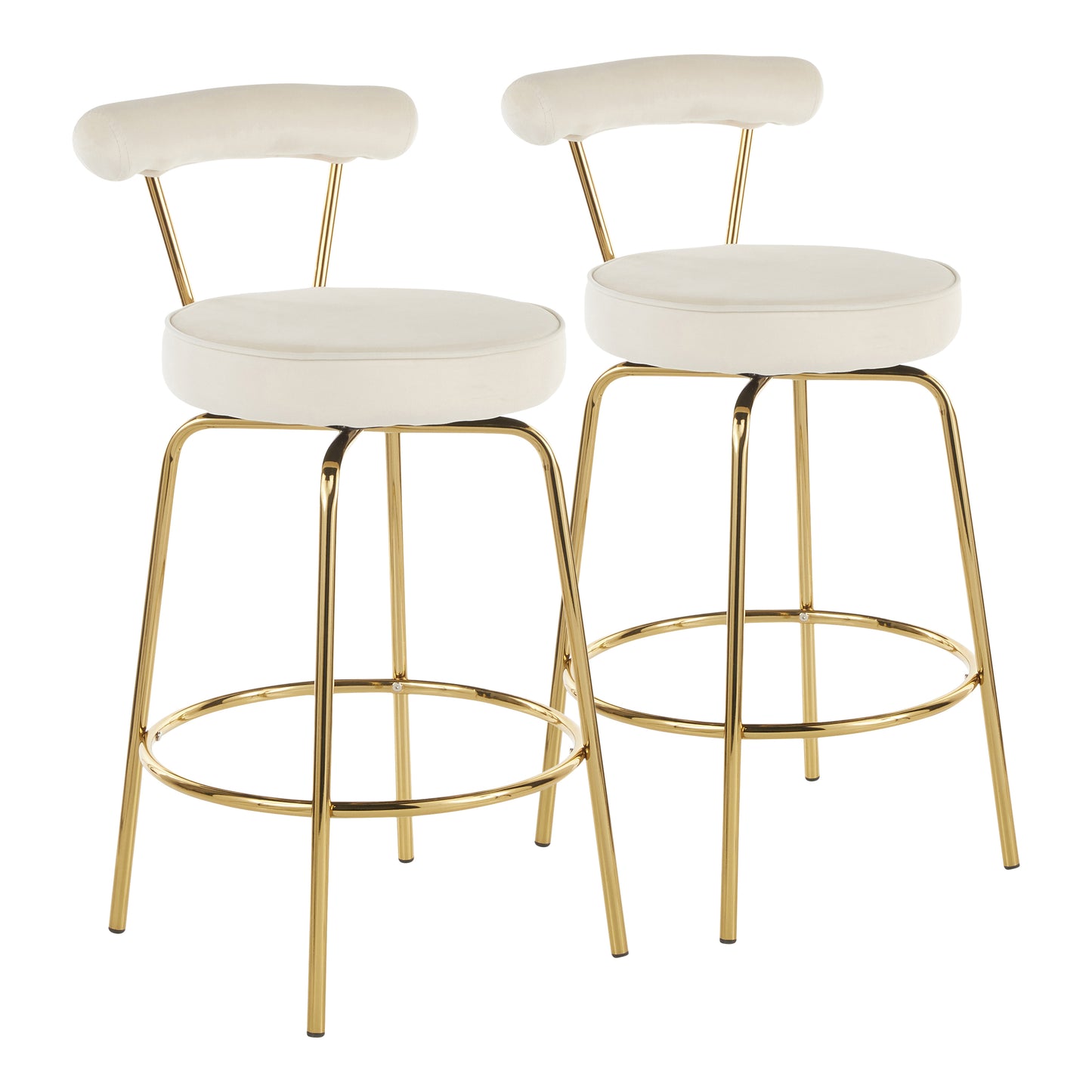 Remington - Set of 2 - 33.75" Gold Metal Counter Stools with Cream Velvet Upholstery