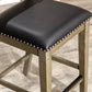 Hestia - Set of 2 - 24" Counter Stools with Weathered Gray Finish and Black Bonded Leather Seats