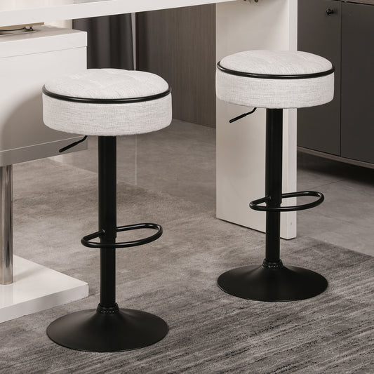 Glint - Set of 2 - 28" Off White Adjustable Swivel Bar Stools with Hidden Storage and Metal Frame