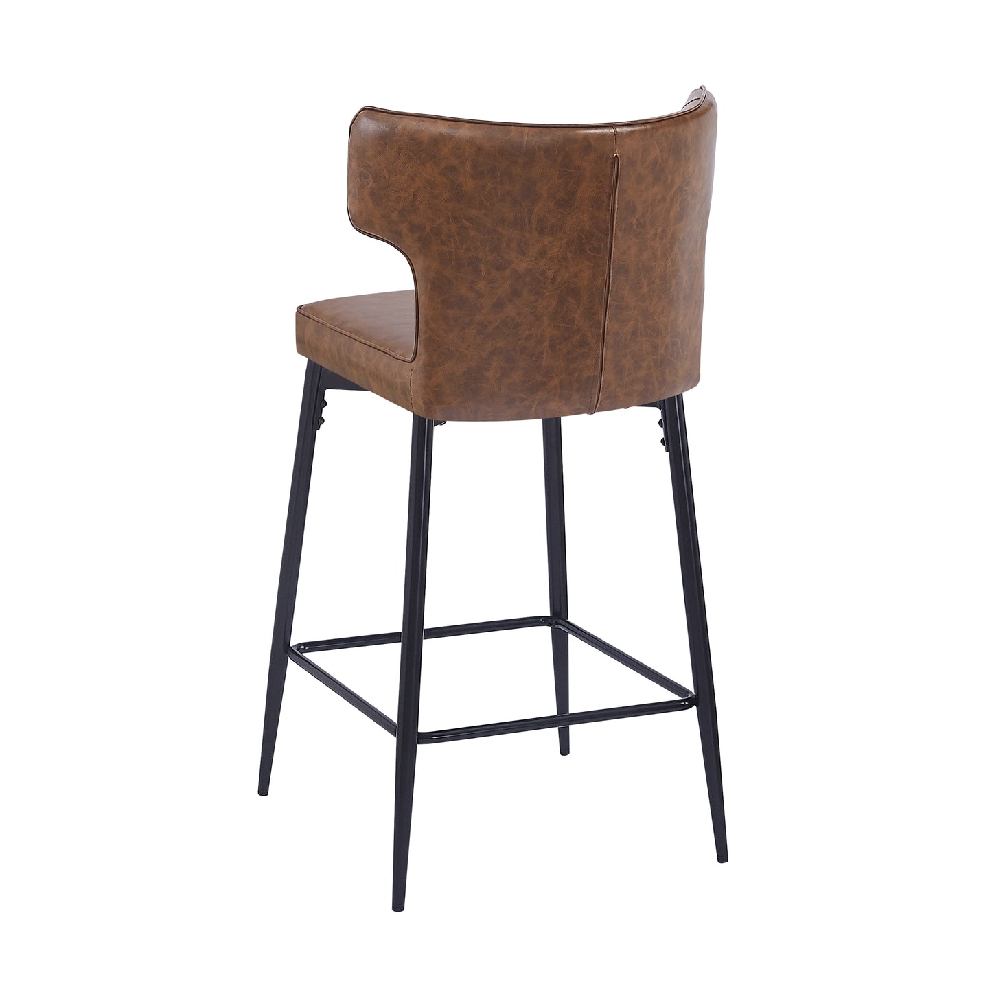 Monice - Set of 2 - 28" Counter Height Bar Stools with Brown Upholstered Polyurethane Leather Seat, Metal Frame, and Footrest for Kitchen Island or Bar Table