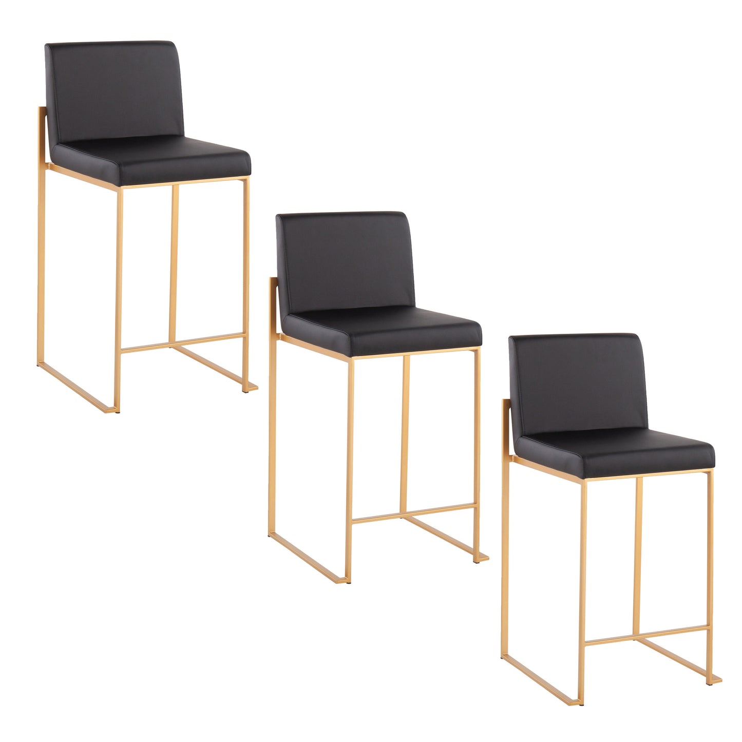 Lucian - Set of 3 - 24" Black and Gold Counter Stools