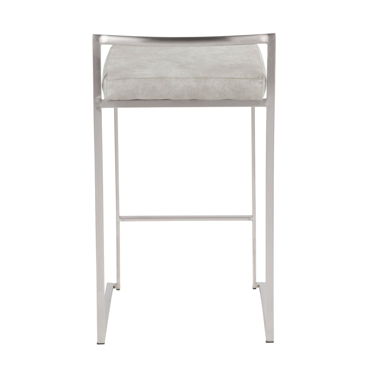 Lora - Set of 3 - 26" Contemporary Stackable Counter Stools with Brushed Stainless Steel & Light Grey Cowboy Fabric Cushion - 16" L x 17.5" W x 31" H