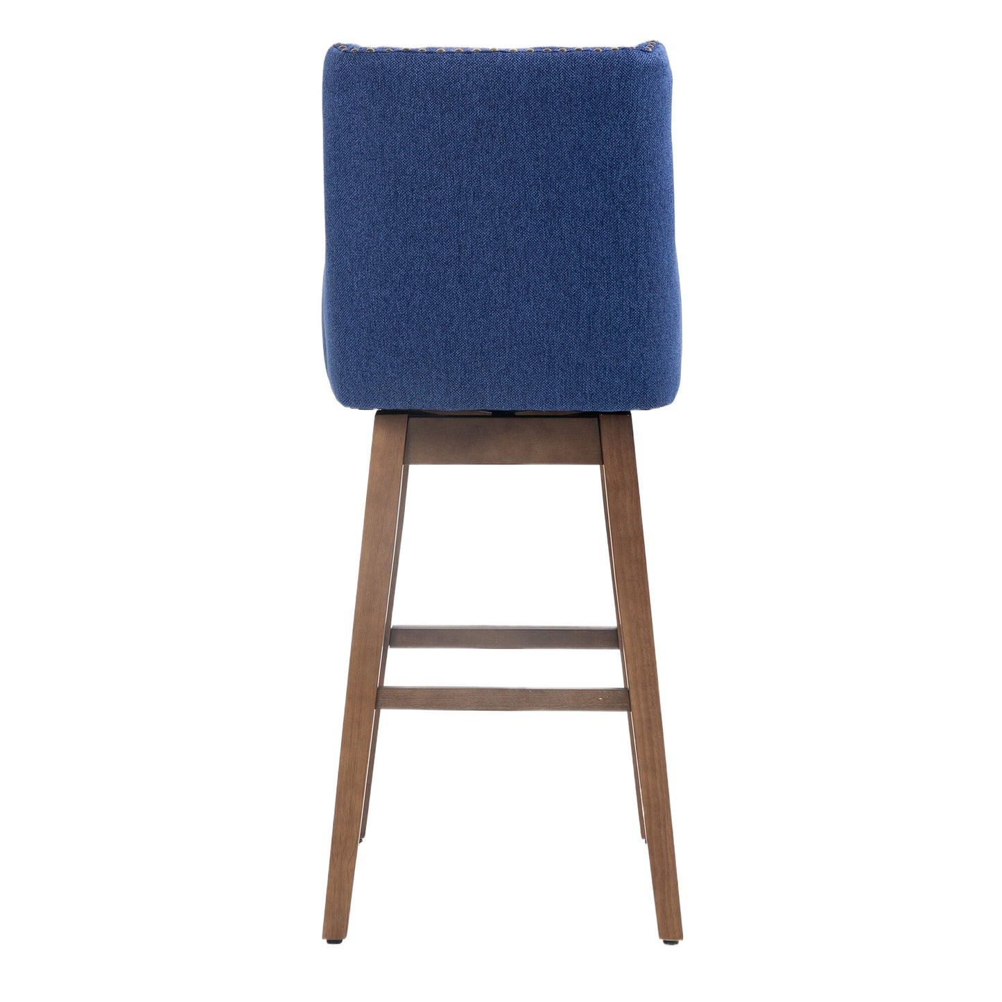 Morrithal - Set of 2 - 30" Navy Linen Counter Height Bar Stools with 360° Swivel, Footrest, Solid Wood Legs, and Retro Style for Kitchen or Dining Room